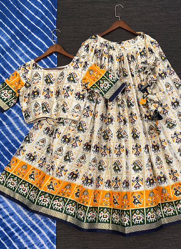 Patola Print Lehenga Choli In White Color Pure Cotton Fabric